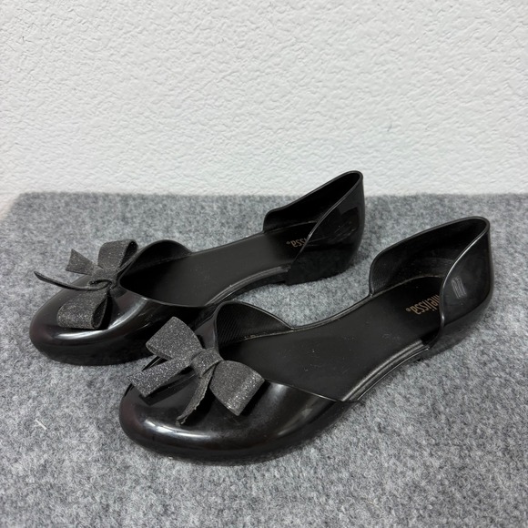 Melissa Shoes - Melissa Ultragirl Sweet D Orsay Flats Womens 7 EU 38 Black Melflex Glitter Bow